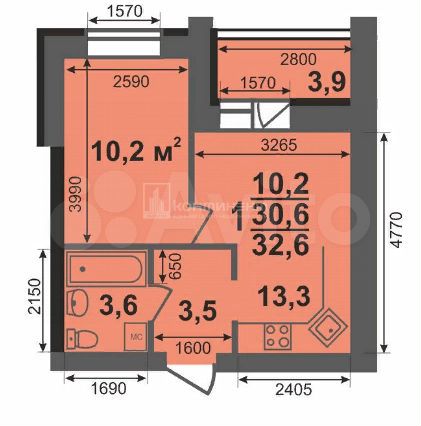 1-к. квартира, 32,6 м², 7/10 эт.