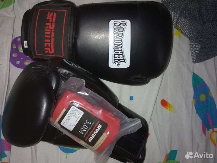 Боксерские перчатки 12 oz натуральная кожа + бинты