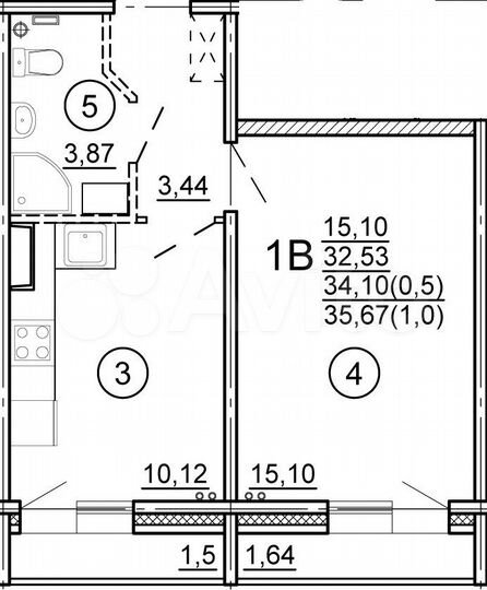 1-к. квартира, 35,6 м², 8/17 эт.