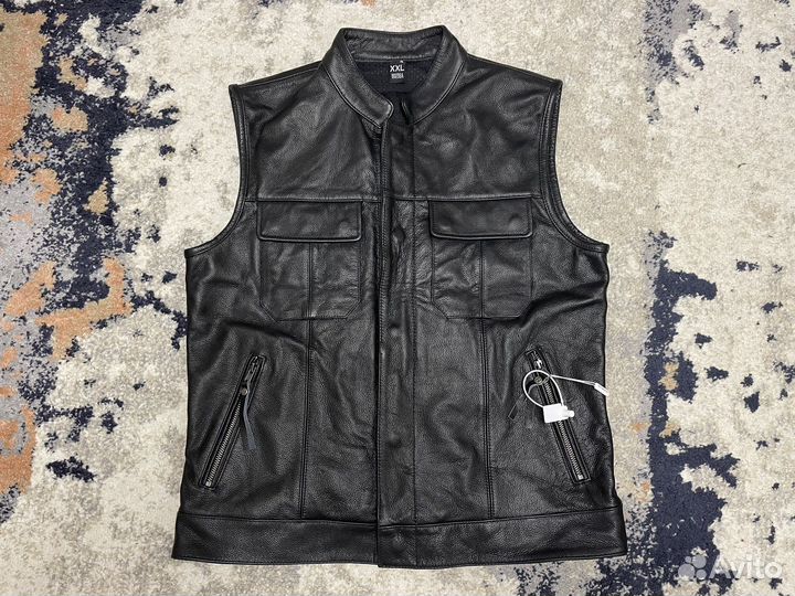 Жилет мужской кожаный байкерский