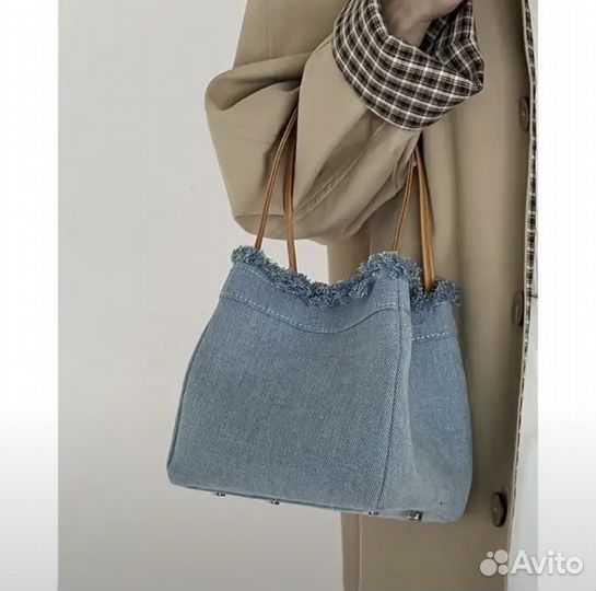 Сумка женская тоут бочонок из джинсы денима