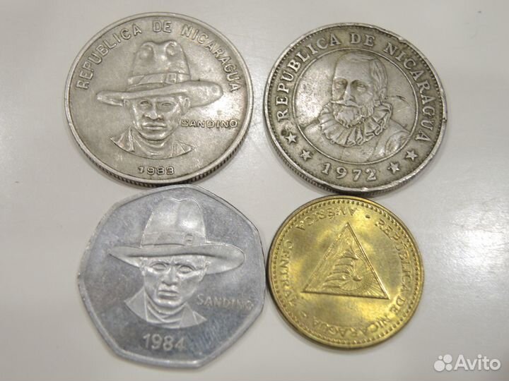 1, 5 кордоба, 25 сентаво монеты Никарагуа 4 шт