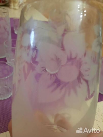 Штоф с рюмками и бокалами, стекло 11 предметов