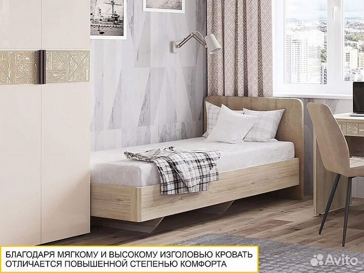 Кровать односпальная 900*200 с мягким изголовьем