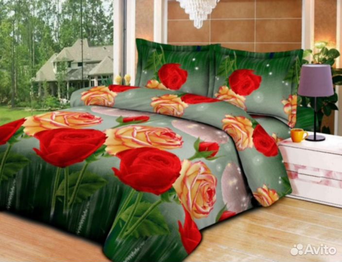 Комплект постельного белья с красными и желтыми ро