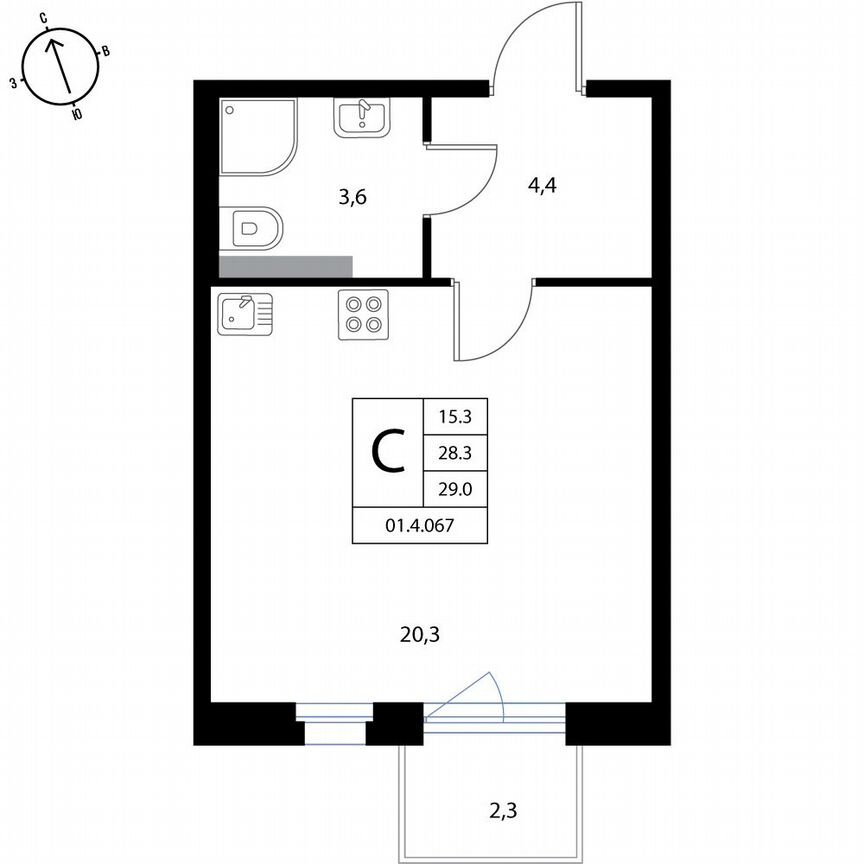 Квартира-студия, 29 м², 3/3 эт.