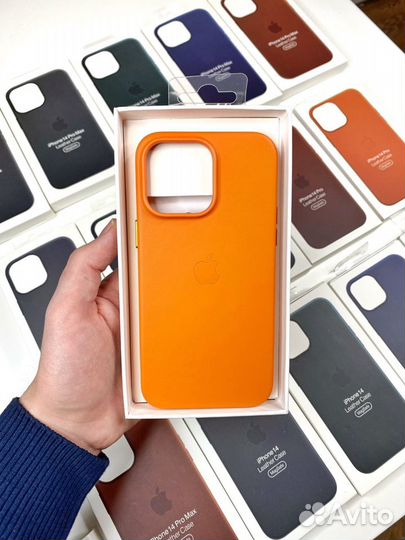 Кожаный чехол на iPhone 14 Pro Max (Копия) Orange