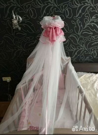 Кроватка - маятник бортики матрас балдахин