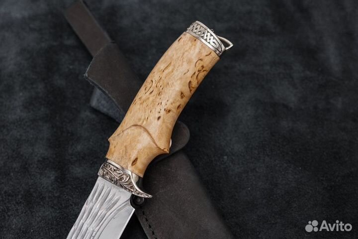 Эксклюзивный нож Дельфин сталь дамаск-камень (нике