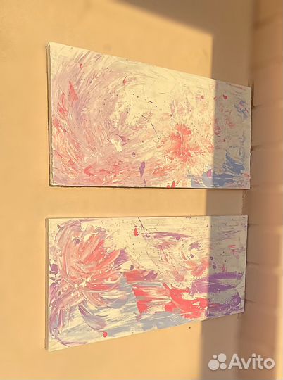 Две картины Абстракция акрил масло холст