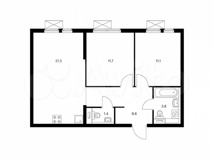 2-к. квартира, 58,1 м², 21/25 эт.