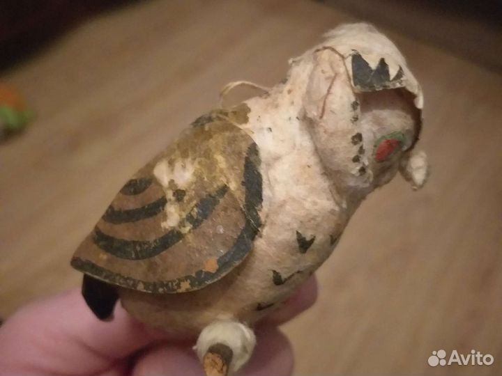 Старинная ватная елочная игрушка,Сова