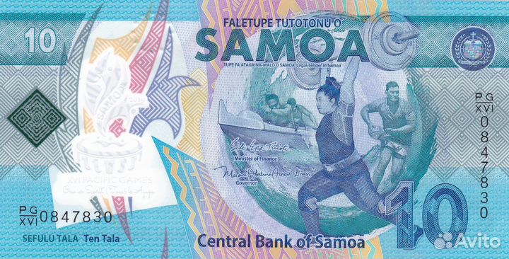 Банкнота 10 тала 2019 год Самоа 16-е Тихоокеанские