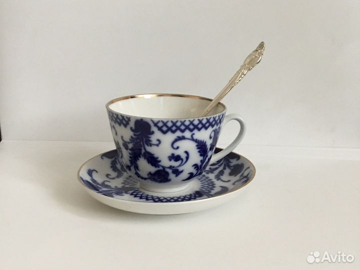 Редкая чайная пара Синие цветы лфз кобальт винтаж