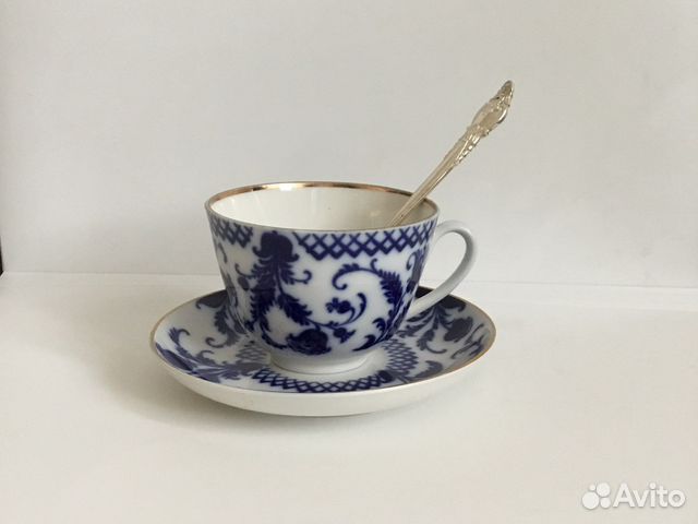 Редкая чайная пара Синие цветы лфз кобальт винтаж