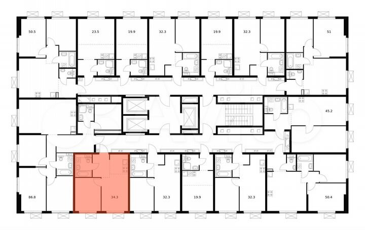 2-к. квартира, 34,3 м², 22/25 эт.