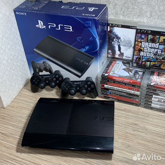 Sony PS3 PlayStation 3 Super Slim + 40Игр + 2джоя