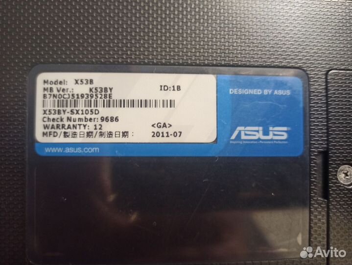Ноутбук asus x53в
