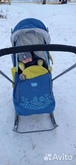 Санки коляска с колесами nika