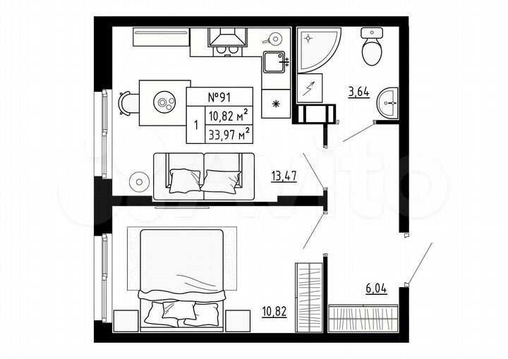1-к. квартира, 34 м², 2/4 эт.