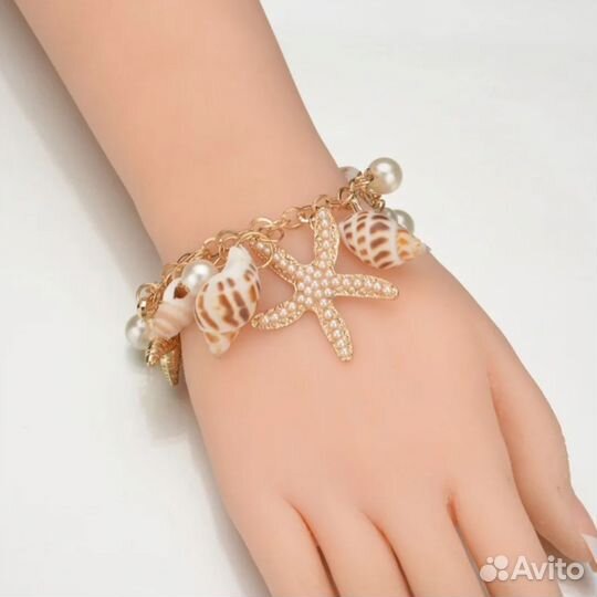 Ожерелье и браслет с ракушками, пляжное, летнее