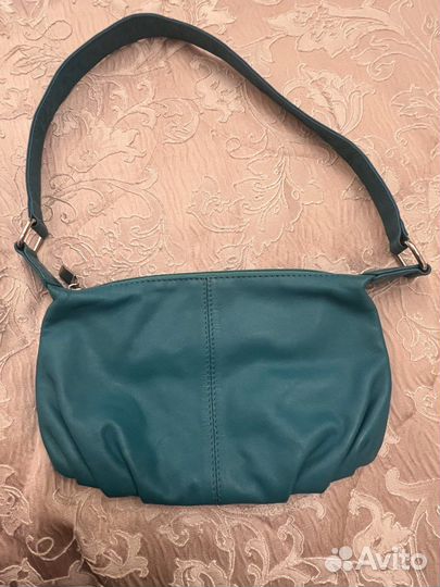 Сумка кожаная бирюзовая маленькая