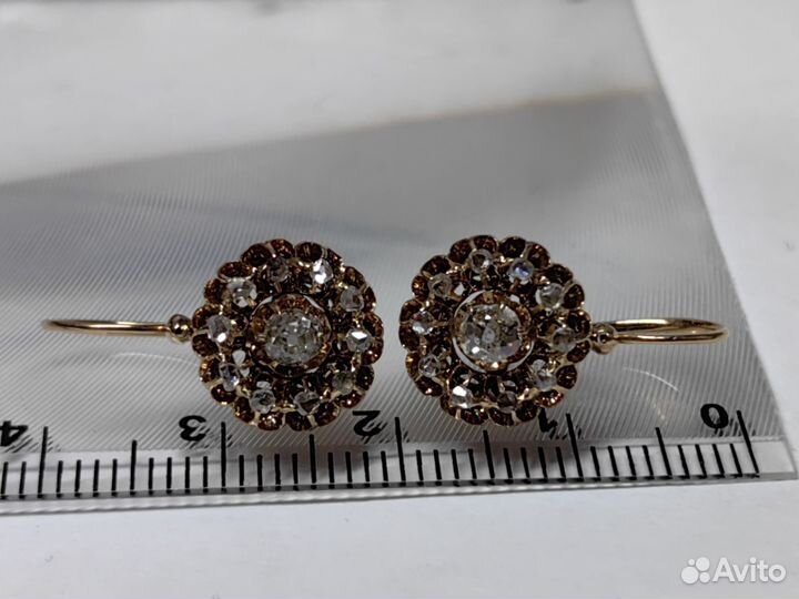 Антикварные золотые серьги с бриллиантами малинки