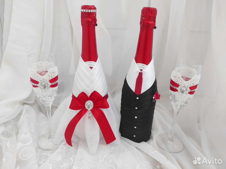 Украшения на бутылки шампанского Жених и Невеста