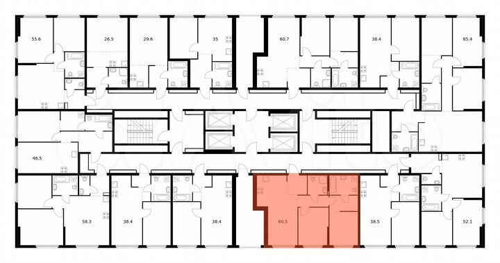 2-к. квартира, 60,5 м², 31/32 эт.