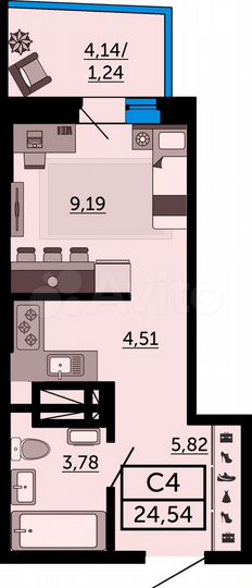 Квартира-студия, 24,4 м², 16/27 эт.