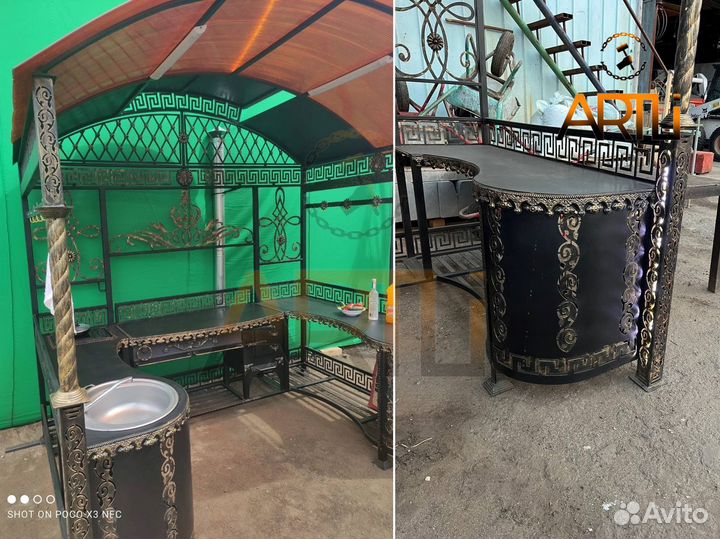 Беседка с мангалом и печью под казан / 