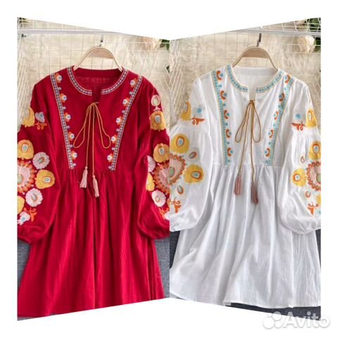 Новое платье- туника с вышивкой 2 цвета, замеры