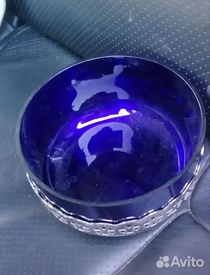 Ваза конфетница синее стекло
