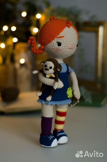 Вязаная кукла Пеппи Длинный чулок