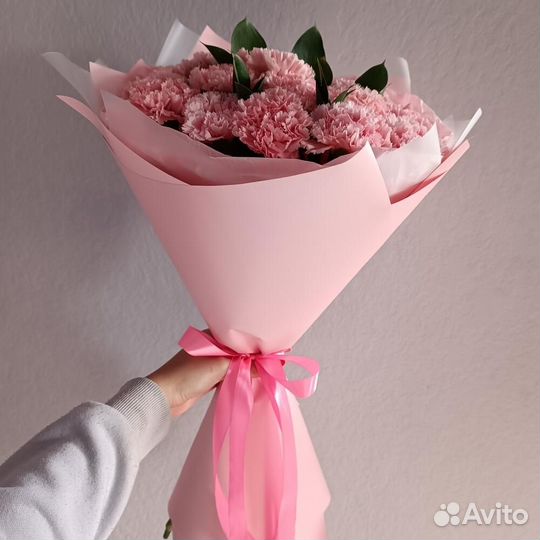 Букет из 17 румяных диантусов. Доставка до двери