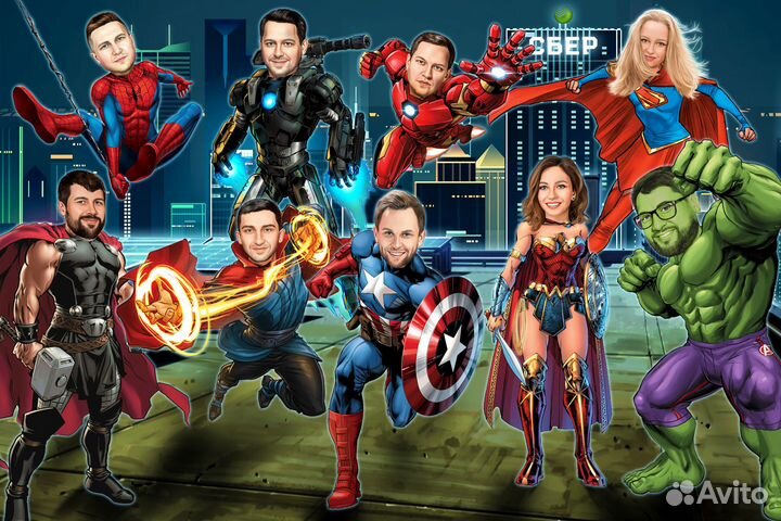 Цифровой шарж портрет, печать на холсте по фото