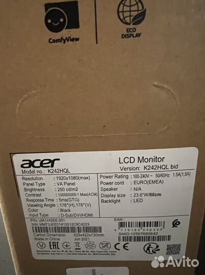 Монитор Acer K242HQLbid новый