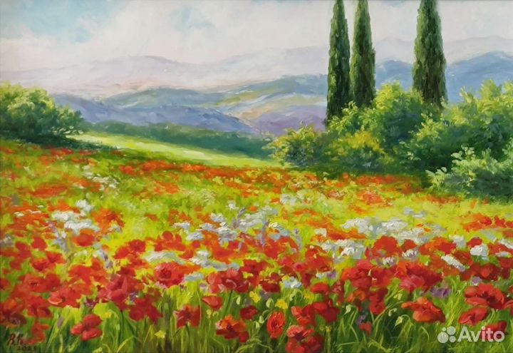 Картина маслом маковое поле маки цветы