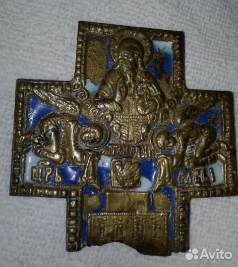 Крест старинный староверы латунь эмаль редкий