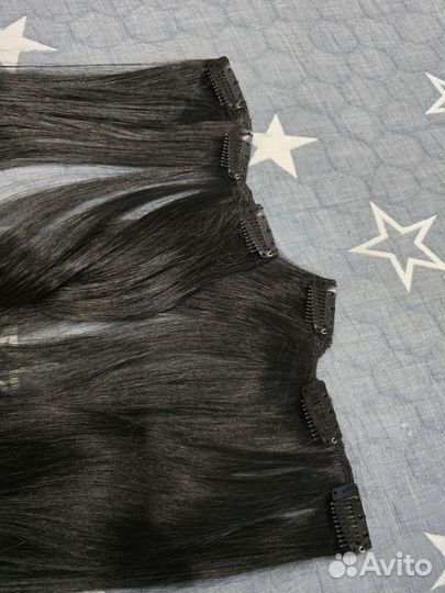 Волосы на заколках черные 70см