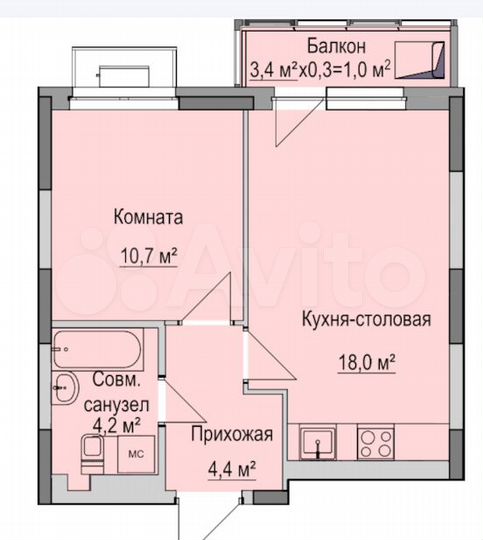 1-к. квартира, 39 м², 8/17 эт.
