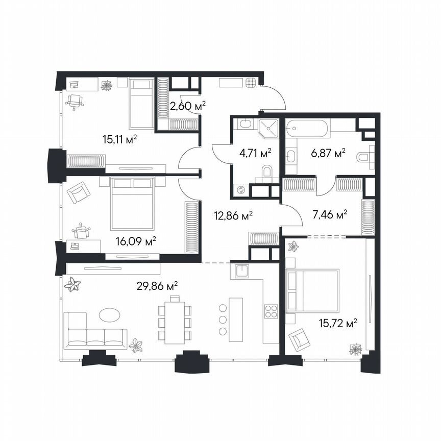 3-к. квартира, 111,3 м², 28/28 эт.