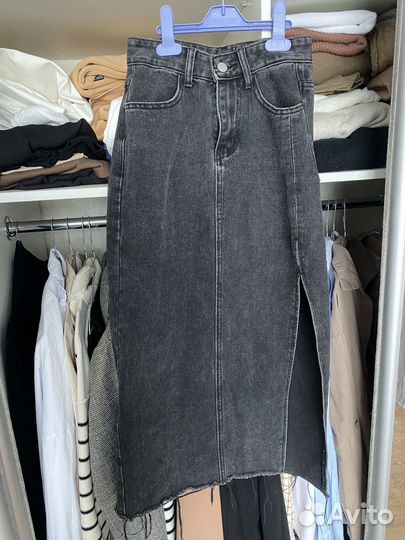 Юбка джинсовая миди с разрезом