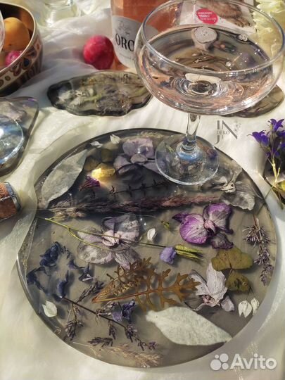 Поднос и подстаканники из эпоксидной смолы