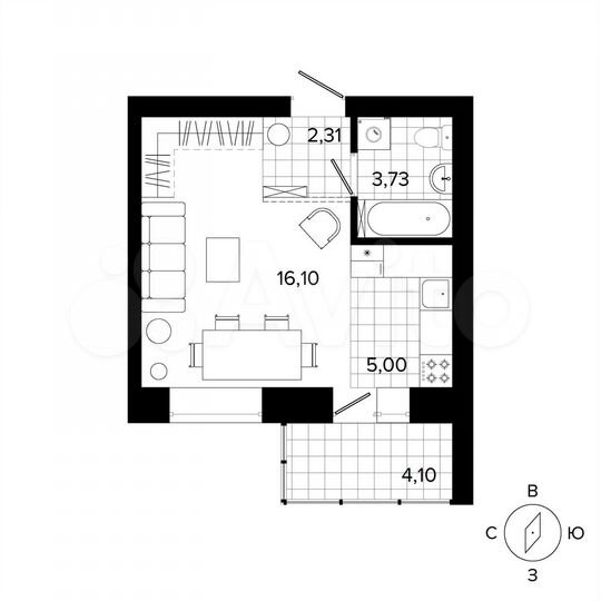 1-к. квартира, 27 м², 4/4 эт.