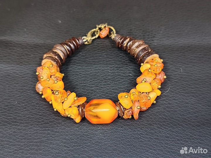 Браслет янтарь винтаж гранёный кокосовые чипсы