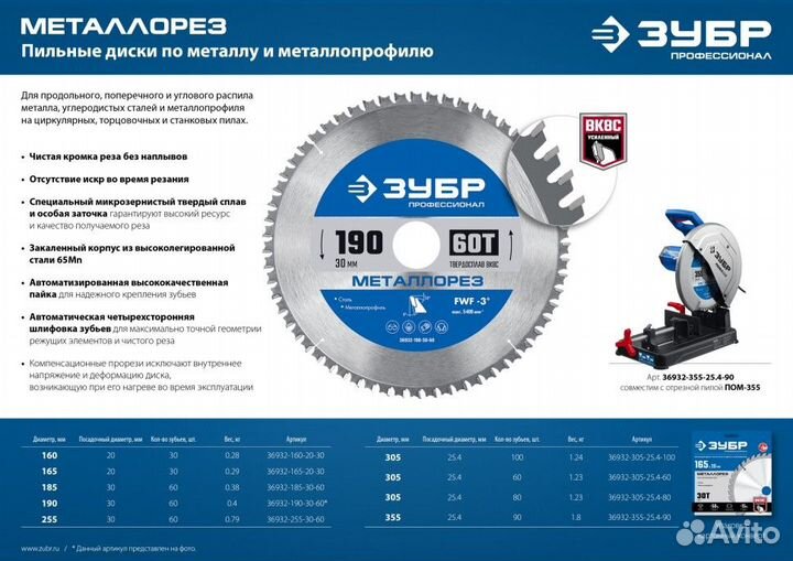 36932-305-25.4-60 зубр Металлорез 305х25.4мм 60Т