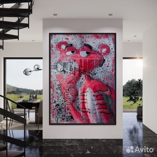 Картина маслом на холсте розовая пантера Примерка