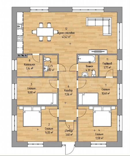 Коттедж 125 м² на участке 8 сот.