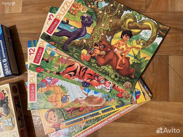 Пазлы разные наборами, много